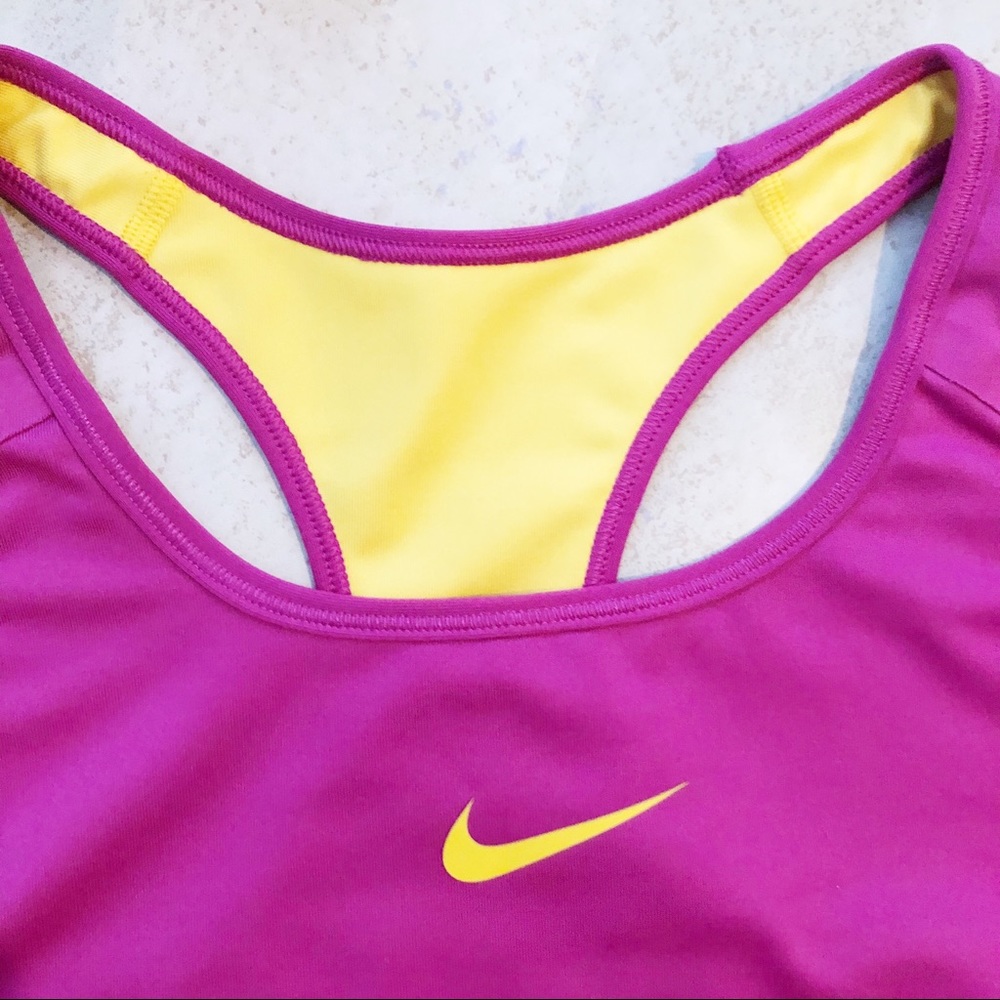 Nike Sports Bra Hot Pink Yellow Sz Medium - Picture 2 of 3